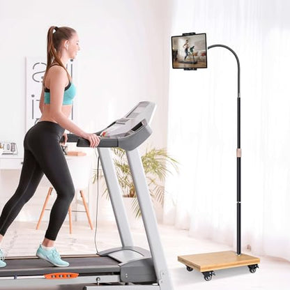 wishacc Tablet Floor Stand with Adjustable Gooseneck Mount, Swivels and Wheels for Bedside, Compatible with iPad, Galaxy Tab, Kindle and Phones - size: 15.4 x 11 inches