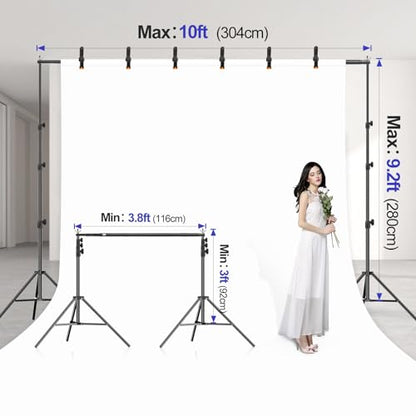 EMART 10x9.2FT Backdrop Stand, Photo Video Studio Adjustable&Lockable Heavy Duty Background Support System Kit with 6 Backdrop Clamps, 2 Sandbag and Carry Bag for Photography, Parties, Wedding, Video - size: 9.2x10ft