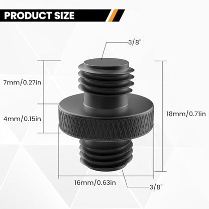 3/8" Male to 3/8" Male Threaded Tripod Screw Adapter, 2 Pcs Standard Mounting Thread Converter, Double Head Stud for Camera Mount (Black) - size: 3/8" Male to 3/8" Male