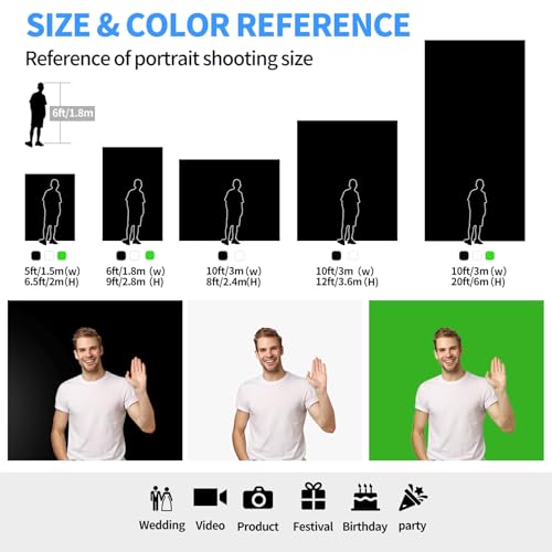 Hemmotop Black Photo Backdrop Background 10x8ft | Polyester, Large, Drapes Well, Rod Pocket for Easy Hanging, for Family Photos, Wedding, Birthday, Graduation Party, Video - color: Black