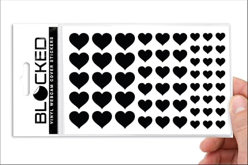 BLOCKED Original Vinyl Webcam Cover Stickers | Restickable & Stackable Privacy Covers | for All Camera-endable Devices | 3-Sizes | 57 Black Hearts (Muted Matte) - color: 57 Black Hearts | Muted-matte