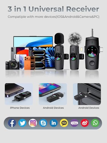 𝟕𝟎%𝐨𝐟𝐟 3-in-1 Wireless Lavalier Microphone: Mini Microphone 20H Battery, 80ft Range, DSP Noise Cancel - Plug & Play for iPhone Android, Live Streaming, Content Creators Programmes - color: Phantom Black