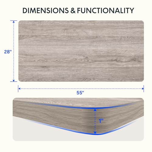 FLEXISPOT Whole Piece 55"x28" Desktop 1" Thickness Height Adjustable Desk Rectangular Tabletop Gray Wood Grain Board (55INCH Gray Wood Grain) - color: Gray Wood Grain, size: 55x28"