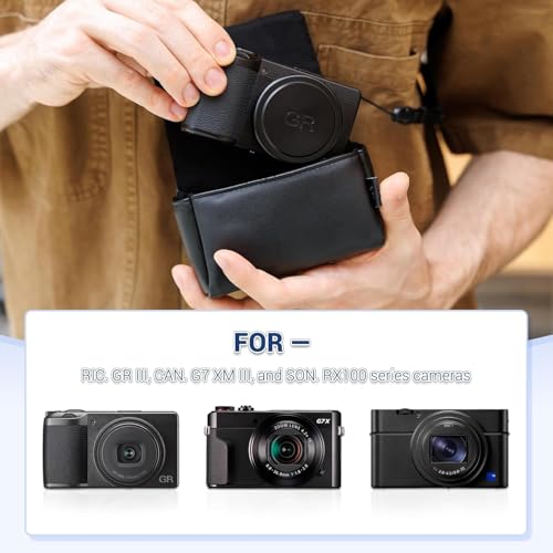JJC Leather GR IV HDF H35N Case, Compact Durable Camera Pouch for Ricoh GRIV GR4 GR III X ZS99 for Kodak EKTAR H35N for Canon PowerShot G7 X G7X Mark III II RX100 VII VA VI V IV III II G7XM3 SX740 HS - size: Black for GRIV & More