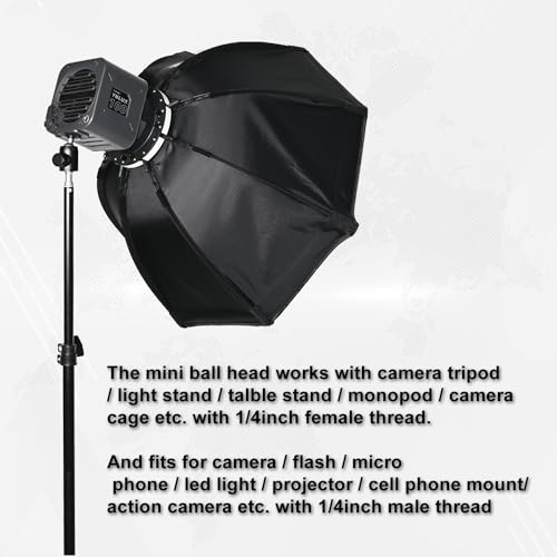 SIOTI Tripod Swivel Mini Ball Head, with a Hot Shoe Mount, Panoramic 360° Vertical Pan 90°, Compatible with Digital Camera/Compact DSLR/Cell Phone/Monopod/Light Stand/Action Camera etc. - color: Mini Ball Head with Hot Shoe