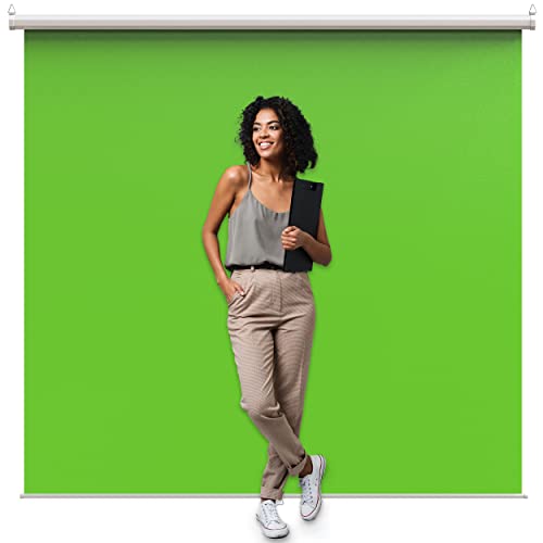 【Wider Style】 KHOMO Gear Green Screen 84 x 84 inch - Extra Large Pull Down Projector Green Screen Backdrop - Portable Collapsible Roll Down Projector Screen - color: Green - White Metal Frame