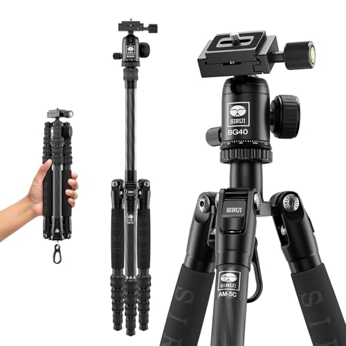 SIRUI Lightweight Carbon Fiber Travel Tripod, 6kg Load Capacity Compact Camera Support with Carry Bag, Portable for DSLR Mirrorless Cameras, Max Height 54" for Hiking Vacation Vlogging - size: AM-5C - 54 inches