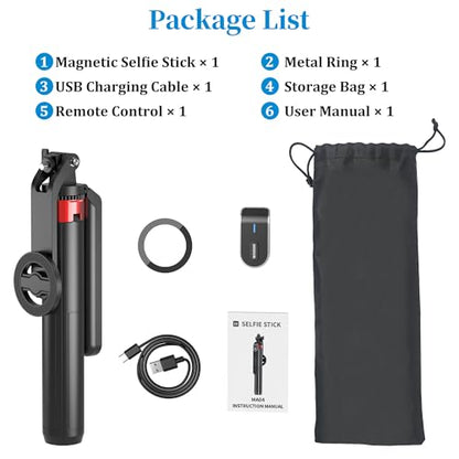 PlusAcc 69” Magnetic Selfie Stick Tripod - Extendable Phone Mount for MagSafe, 360°Rotation Travel Stand with Rechargeable Remote, Compatible with iPhone, Camera, Video Recording - size: 69"