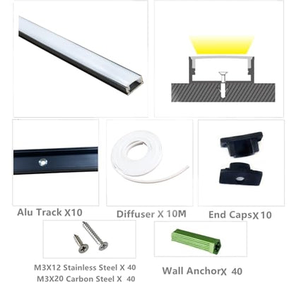 THMOOTHER LED Strip Pre-Drilled Black U Channel Diffuser 10-Pack 3.28FT,Surface Mounted Tape Light Aluminum Track with Continuous Silicone Cover. Flush Installed Low Profile (Black, 10X3.3FT) - color: Black, size: 10X3.3FT