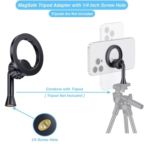 Magnetic Tripod Holder Mount for MagSafe, iPhone Tripod Mount Adapter with 1/4" Screw Hole, Magnetic Phone Tripod Holder Adapter for iPhone 17/16/15/14/13/12 Series - color: Black