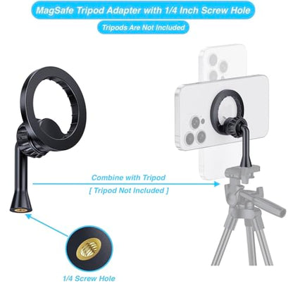 Magnetic Tripod Holder Mount for MagSafe, iPhone Tripod Mount Adapter with 1/4" Screw Hole, Magnetic Phone Tripod Holder Adapter for iPhone 17/16/15/14/13/12 Series - color: Black