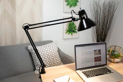 Bostitch Office VLF100 LED Swing Arm Desk Lamp with Clamp Mount, 36" Reach, Includes LED Bulb,Black - style: Clamp, Black