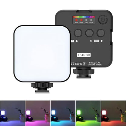 RGB LED Video Light with 360-Degree Color Adjustment & 3 Cold Shoe Mounts, 1200mAh Rechargeable Portable Photography Light for Streaming Studio Content Creation