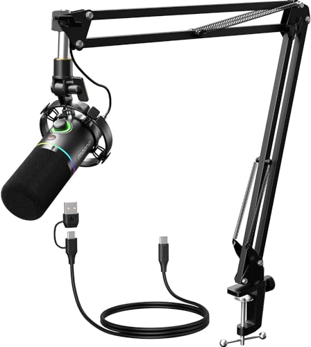 MAONO XLR/USB Dynamic Microphone Kit, RGB Podcast Mic with Software, Mute, Gain Knob, Volume Control, Boom Arm for Streaming, Gaming, Voice-Over, Recording-PD200XS Black - color: Black, style: PD200XS Black