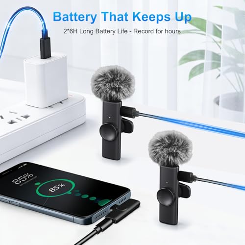 2 Pack Wireless Lavalier Microphone for iPhone iPad Android, Plug & Play Lapel Mic with Noise Reduction, Professional Mini Mic for Video Recording, YouTube TikTok Vlog Podcast Interview Livestream