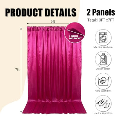 10ft x 7ft Fuchsia Backdrop Curtains for Parties, Fabric Satin Background Curtain with Rod Pockets for Weddings, Birthday, Baby Shower, Photography, Graduation Party Backdrop Drapes, 2 Panels - color: Fuchsia
