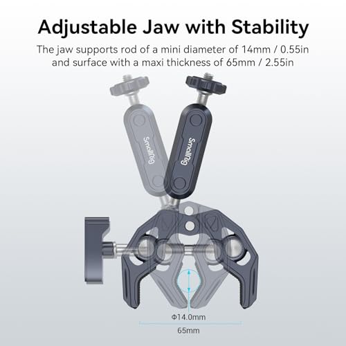 SMALLRIG Camera Mount Clamp, Ballhead Magic Arm and Adapter for Gopro, Camera Monitor Mount with 1/4"-20, 3/8"-16 Threaded Holes, Super Clamp for Gopro/DSLR/Stabilizer