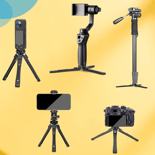 Zeadio Heavy Duty Metal Tripod Kit: with 360° Ball Head Mount, Phone Clip & Action Camera Adapter, 1/4" Screw Adapter Tripod Mount for iPhone/Android Smartphone, Vlog, Camera, Gimbal, Action Cam etc - style: Dual Cold-shoe Ball Head