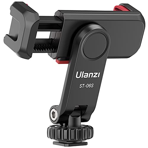 ULANZI ST-06S Phone Tripod Mount, Universal Smartphone Mount Adapter with 2 Cold Shoe, 360° Rotates Adjustable Cell Phone Clip Clamp Holder, Compatible with iPhone 17/16/15, Samsung Galaxy Cell Phones