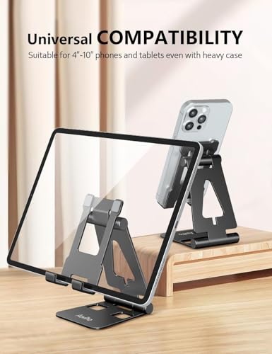 Aoviho Foldable Cell Phone Stand for Desk, Adjustable Phone Holder for Office, Video Calls and Streaming, Portable Desktop Phone Dock Compatible with iPhone 17 16 15 14, Samsung Galaxy, Black - color: Black