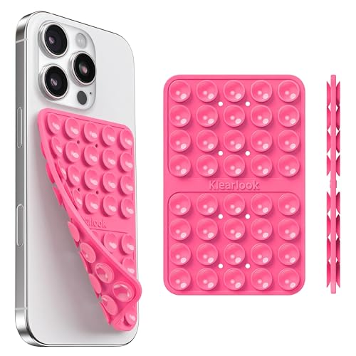 Klearlook Silicone Suction Cup Phone Case Mount Double Sided, Sticky Phone Grip for 6.1-7.2 inch Phones, Phone Accessories Hands-Free Strong Grip Holder for Selfies and Videos, Hot Pink - color: Hot Pink