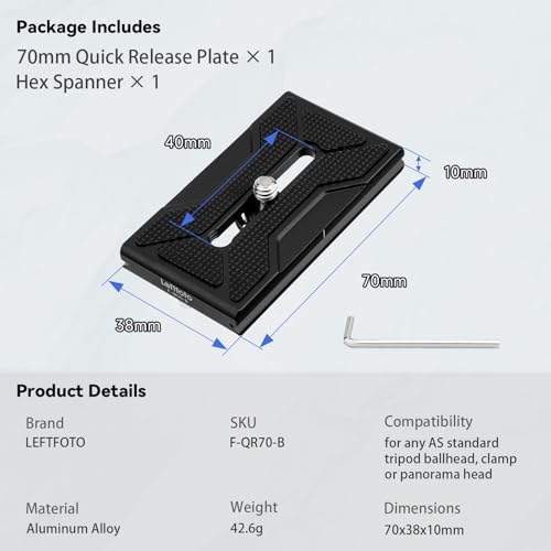 Leftfoto 70mm Universal Metal Camera Quick Release Plate Fits Arca Swiss Clamp for DSLR Camera Tripod Ballhead - size: 70mm