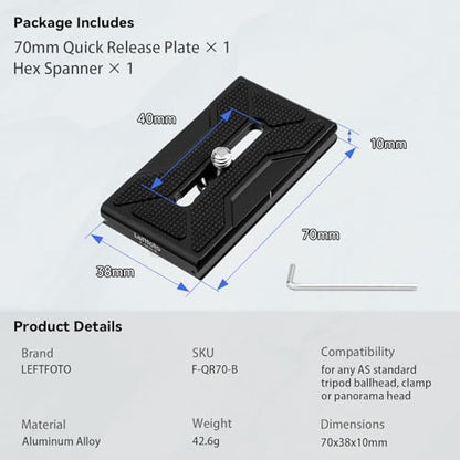 Leftfoto 70mm Universal Metal Camera Quick Release Plate Fits Arca Swiss Clamp for DSLR Camera Tripod Ballhead - size: 70mm
