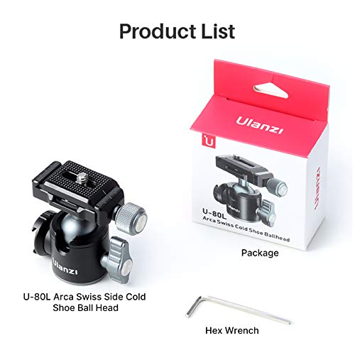 ULANZI U-80L Metal Ball Head Camera Mount Arca Swiss 360 Rotating with Quick Release Plate & Cold Shoe, 22lbs/10kg Load for 1/4" Tripod, Monopod, DSLR