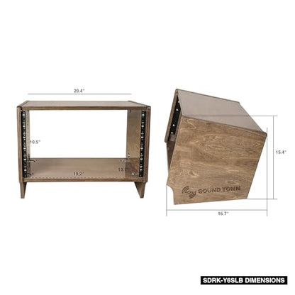 Sound Town DIY 6U Angled Desktop Turret Studio Rack with Solid Baltic Birch Plywood, Weathered Brown, Assembly Required (SDRK-Y6SLB) - size: 6U, Weathered Brown
