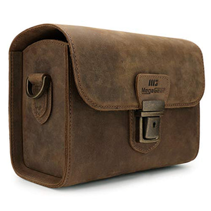 MegaGear Pebble Genuine Leather Camera Messenger Bag for Mirrorless, Instant and DSLR Cameras - color: Cinnamon
