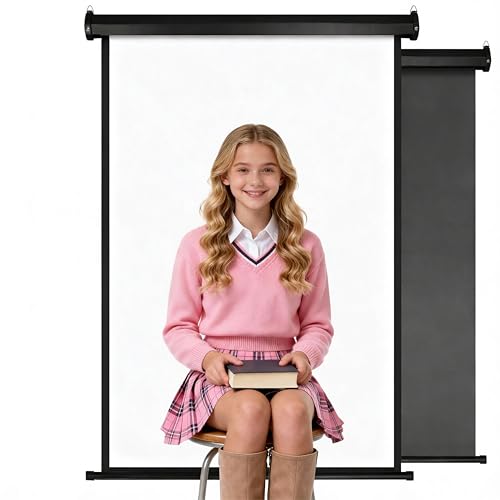 Retractable White Background Screen 36" x 56" Portable Roll-Up, Pull-Down Background, Black and White Double-Sided Design, PVC Material, Suitable for ID Card Passport Photo Photography