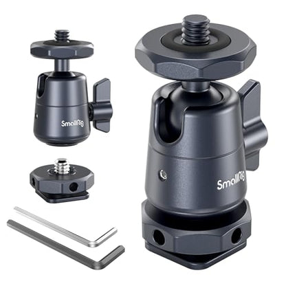 SmallRig Mini Ball Head (2 Pack) with 1/4" Screw and Removable Shoe Mount, 360 Degree Rotatable Aluminum Tripod Head for Camera Tripods Monopods Camcorder Light Microphone, Max. Load 1.5 kg - 2948B