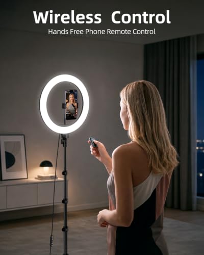 TODI 12" Ring Light with 63" extendable Tripod Stand, Selfie RingLight with Phone Holder and Selfie Remote, 2-in-1 Dimmable LED Ring Light for Makeup, Live Stream, Photography - color: Black