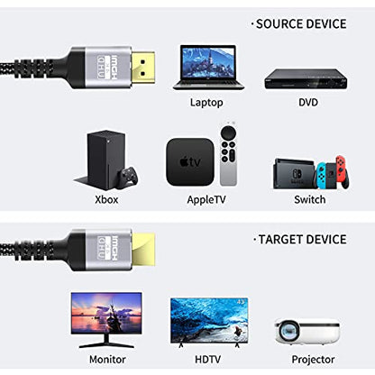 Soonsoonic 4K HDMI Cable 10 Ft | 18Gbps Ultra High Speed HDMI 2.0 Cable & 4K@60Hz HDR ARC HDCP2.2 Ethernet-Braided HDMI Cord | for UHD TV Monitor Laptop Xbox PS4/PS5 ect (3m) - size: 10FT