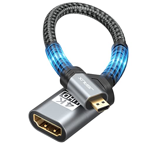 JSAUX Micro HDMI to HDMI Adapter, 4K@60Hz HDR 3D Dolby 18Gbps, Compatible with Raspberry Pi 5/Pi 4/Go Pro Hero/Nikon/Canon/Sony and Other Camera-Gray - color: Grey, size: 1 Pack
