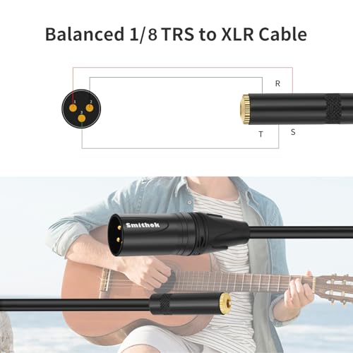 Smithok 2-Pack 3.5mm to XLR,Balanced 3.5mm 1/8 inch Female Stereo TRS Mini Jack to 3-Pin XLR Male Audio Converter Adapter Cable - 1feet(30cm)