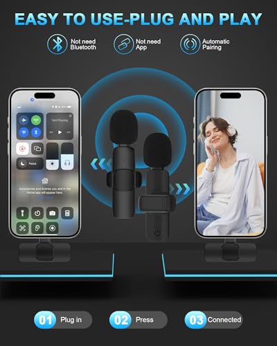 Wireless Lavalier Microphone Usb C, Lapel Bluetooth Mic for Apple iPhone 17 | Lavalier Microfono Inalambrico Para Lav for iPhone 17e 17 16e/15 Pro Max
