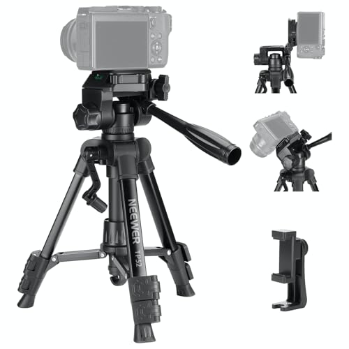 NEEWER Entry Level Version Mini Desk Phone Tripod Compatible with iPhone for Video Recording, Small Compact Table Top DSLR Camera Camcorder Webcam Stand, 3 Way Pan Tilt Head & Cell Phone Holder, TP52 - style: TP52