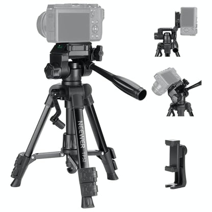 NEEWER Entry Level Version Mini Desk Phone Tripod Compatible with iPhone for Video Recording, Small Compact Table Top DSLR Camera Camcorder Webcam Stand, 3 Way Pan Tilt Head & Cell Phone Holder, TP52 - style: TP52