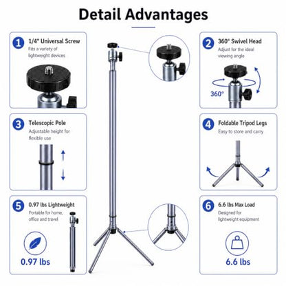 Projector Stand Tripod Adjustable Mount: Portable 360° Rotatable Universal Height 24" to 36" for Projectors Cameras Webcams Suitable for Home Office and Outdoor Scenarios