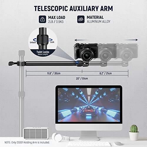NEEWER DS001 Table Overhead Camera Mount Arm 11.8-20 inches/30-51 cm Telescopic Extension Arm for Table Stand with Ball Head Mount 1/4 Inch 3/8 Inch 5/8 Inch Screws for Webcam Camera LED Ring Light - style: DS001