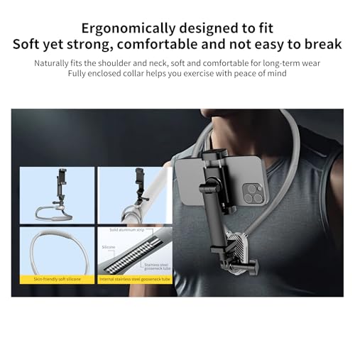 Quick Release Neck Cell Phone Holder for Smartphone and Action Cameras – Hands-Free POV/Vlog Neck Holder Compatible with iPhone Android GoPro DJI Insta360 Devices