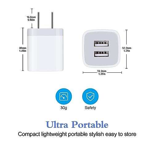 USB Wall Charger, Charger Block, 2Pack 2.1A/5V Dual Port USB Wall Plug Power Brick Charging Cube Box Adapter for iPhone 17 Pro Max 17 Air 17 16e 16 Pro Max 15 14 Pro Max Samsung Galaxy LG Moto Android - color: white