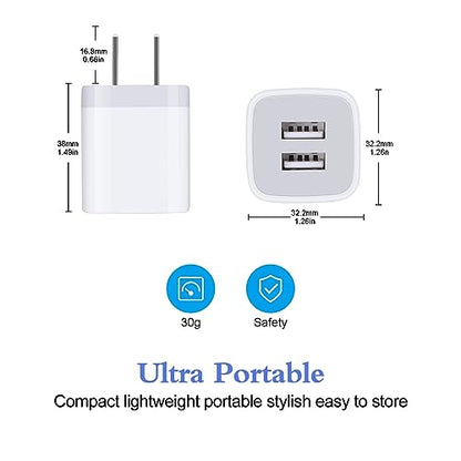 USB Wall Charger, Charger Block, 2Pack 2.1A/5V Dual Port USB Wall Plug Power Brick Charging Cube Box Adapter for iPhone 17 Pro Max 17 Air 17 16e 16 Pro Max 15 14 Pro Max Samsung Galaxy LG Moto Android - color: white