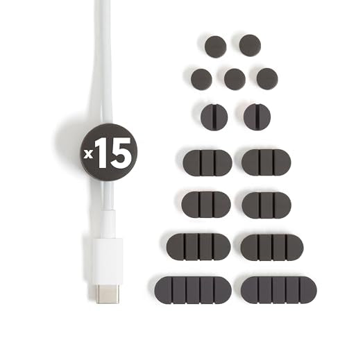 U Brands Black Silicone Cable Organizer Clips 15 Pack, Cord Management Clips in Assorted Colors, Adhesive Cable Holders for Desk, Office, and Travel Organization - color: Soft Touch Matte Black