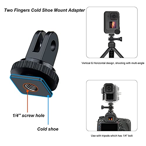 SOONSUN Tripod Mount Kit with 1/4"-20 Conversion Adapter and Cold Shoe Mount with 1/4" Thread, Compatible with GoPro Hero 13 12 11 10 9 8 7 6 5, DJI Osmo, AKASO, SJCAM, Insta360, DSLR Cameras