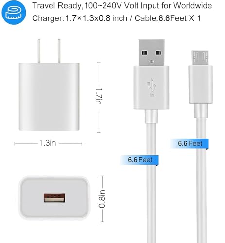 6.6Ft Charging Power Cable for Arlo Pro/Pro2,Arlo Q, Arlo GO,Essential Spotlight XL,XL 2nd/Wyze Cam Pan v3 v2,NetvueBlink,Yi Home Camera,Oculus go,Kasa Cam Wall Charger Adapter Cord Replacement(White)