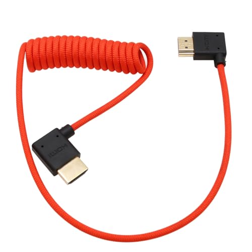 HDMI 8K 4K 60p Cable for ATOMOS Ninja Inferno Portkeys SmallHD Cine Ultra Indie Sony A7M4 A7SIII Canon C300 GH7 Z8 Camera, Right Left Angle Type A HDMI 2.1 Red Braided Coiled 50cm