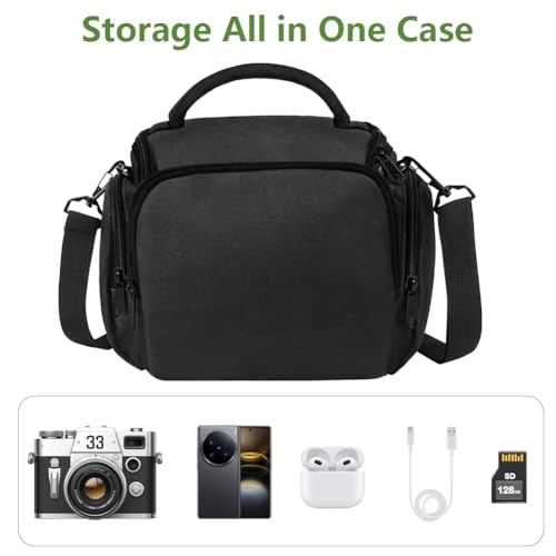 Ainiv DSLR Camera Bag, Waterproof Anti-Shock SLR Camera Case, Large Adjustable Shoulder Strap Camera Backpack, Portable Crossbody Single Shoulder Backpacks Compatible with Canon, Sony, Nikon, Black - color: Black