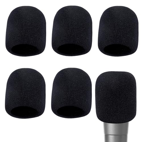 Microphone Covers Foam, 6 Pcs Soft Foam Mic Covers, Microphone Windscreen Pop Filter Cover Protection Noise-cancellation Windsock Cover Microphones Accessories for Most Standard Handheld Microphones - color: Black